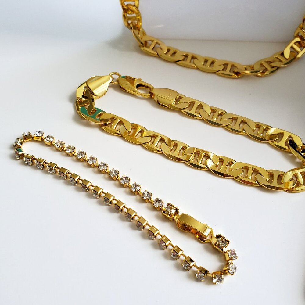 2pcs 14k Gold Plated Diamond Women's Bracelet Set